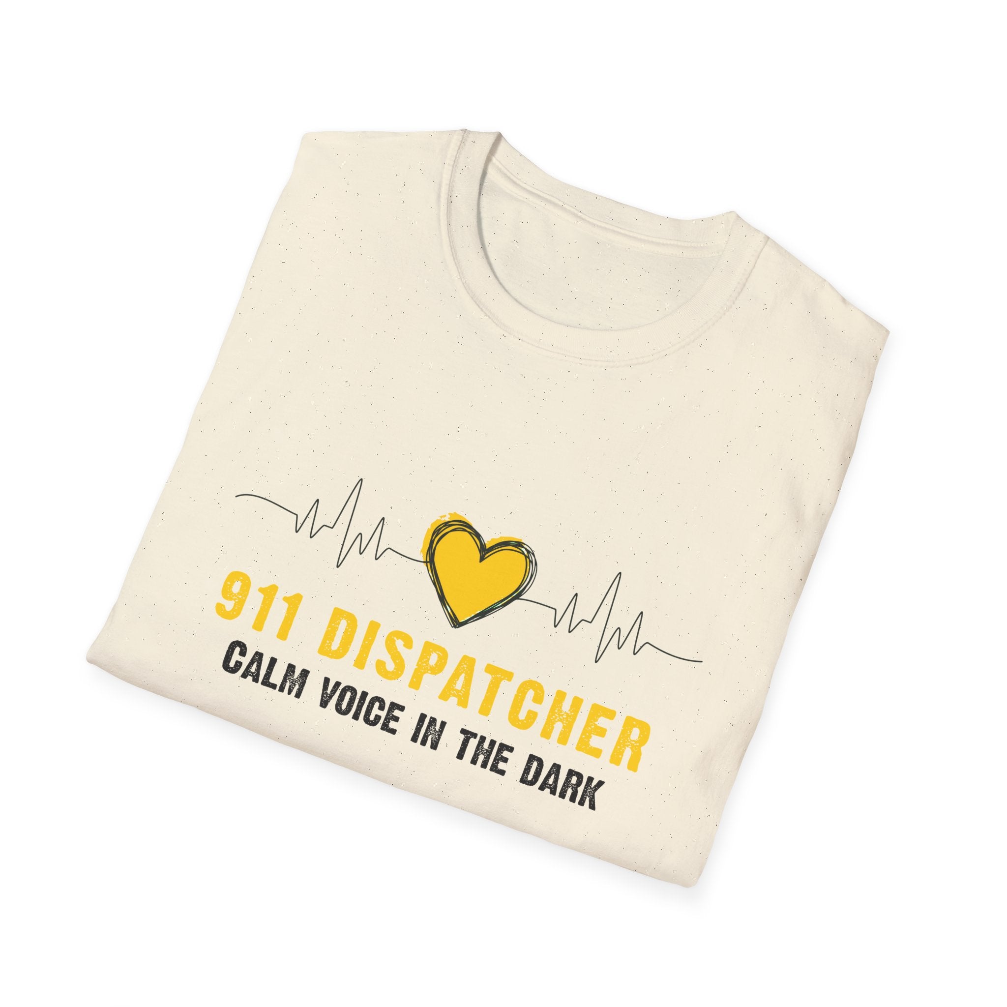 911 Dispatcher T‑Shirt — "Calm Voice in the Dark" Heartbeat Design