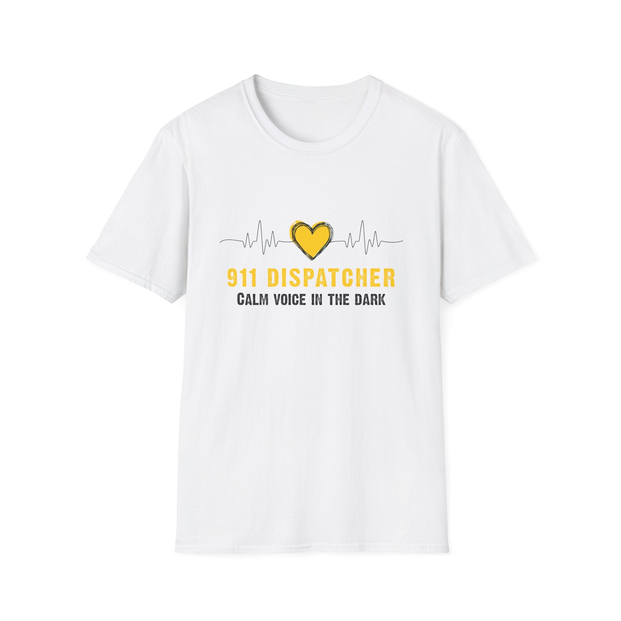 911 Dispatcher T‑Shirt — "Calm Voice in the Dark" Heartbeat Design