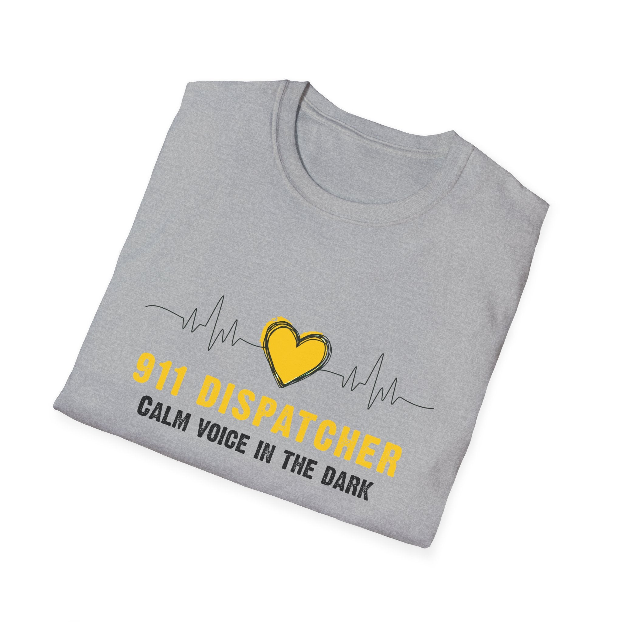 911 Dispatcher T‑Shirt — "Calm Voice in the Dark" Heartbeat Design