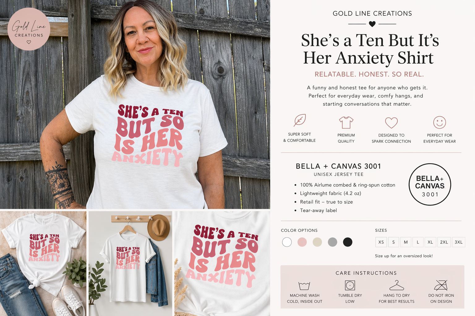 She’s a Ten But So Is Her Anxiety Shirt – Funny Relatable Graphic Tee – Mental Health Awareness T-Shirt – Trendy Retro Typography Tee