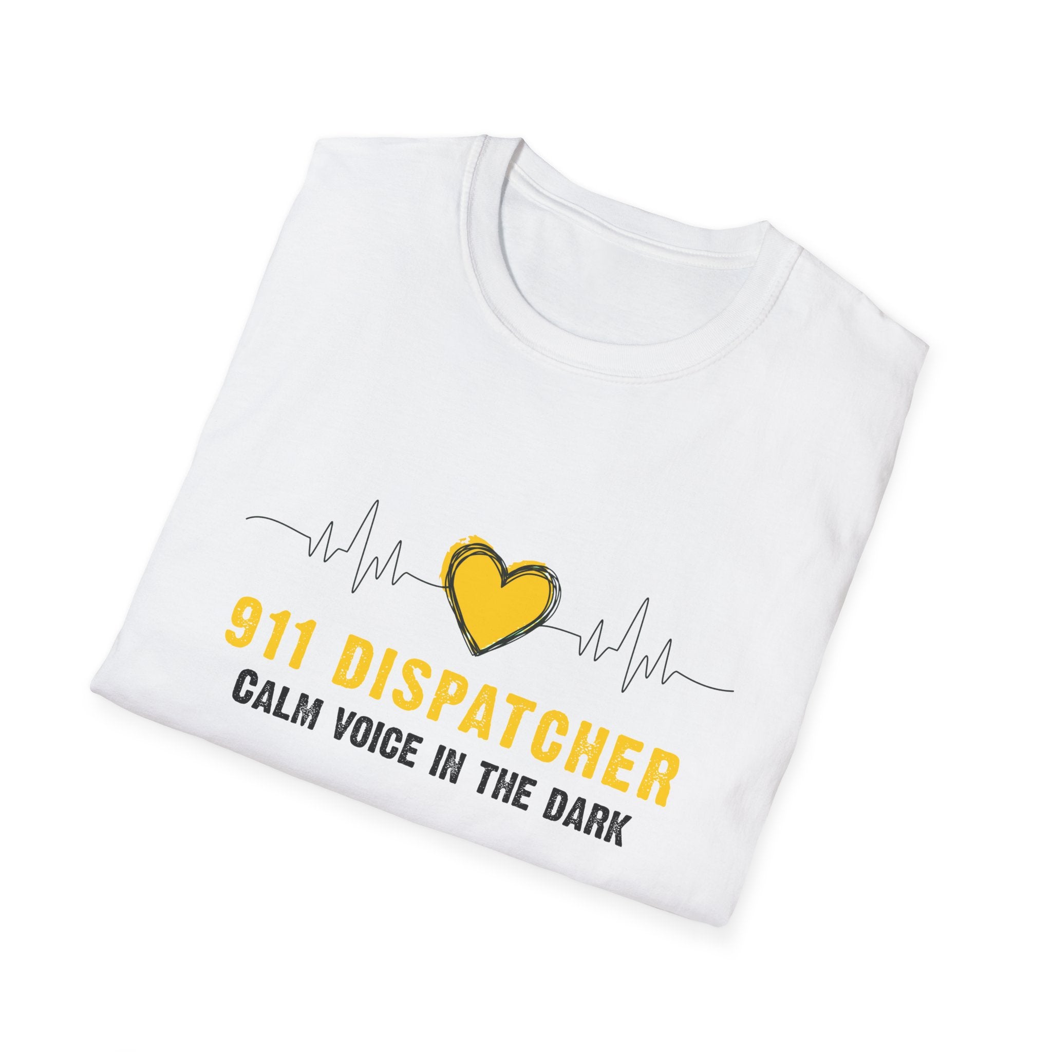 911 Dispatcher T‑Shirt — "Calm Voice in the Dark" Heartbeat Design