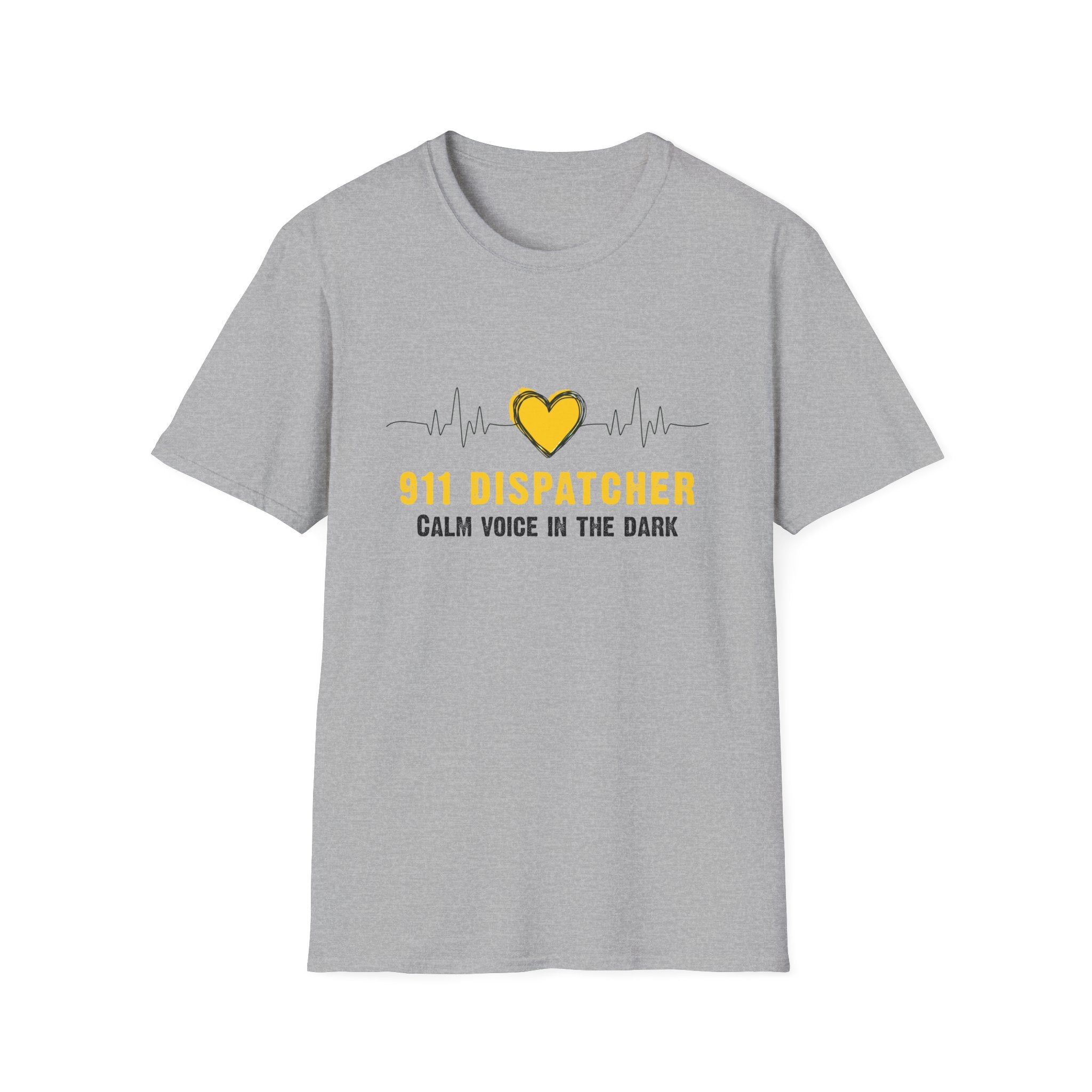 911 Dispatcher T‑Shirt — "Calm Voice in the Dark" Heartbeat Design