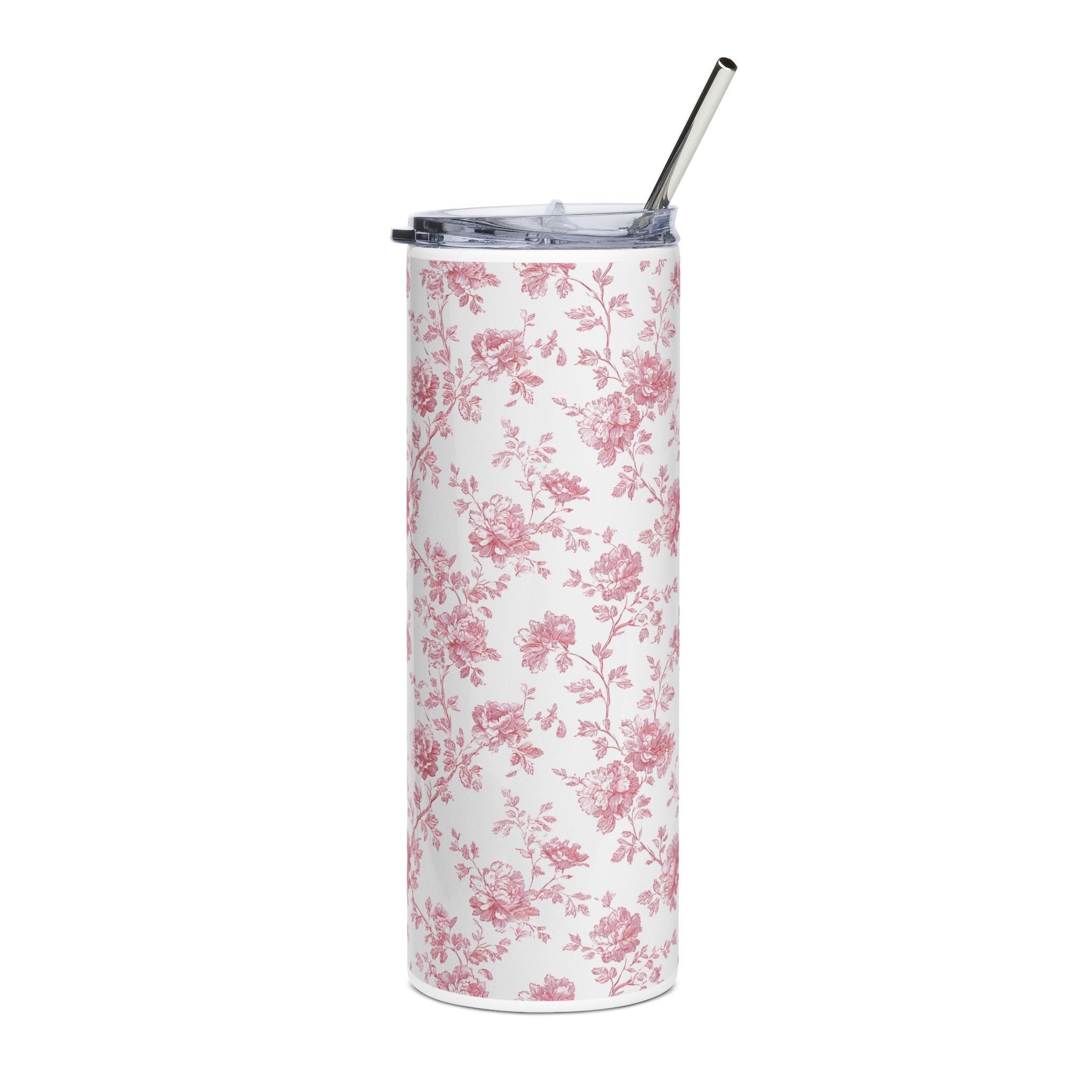 20oz Floral Slim Tumbler — Pink Vintage Rose Stainless Steel Travel Cup