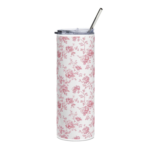 20oz Floral Slim Tumbler — Pink Vintage Rose Stainless Steel Travel Cup