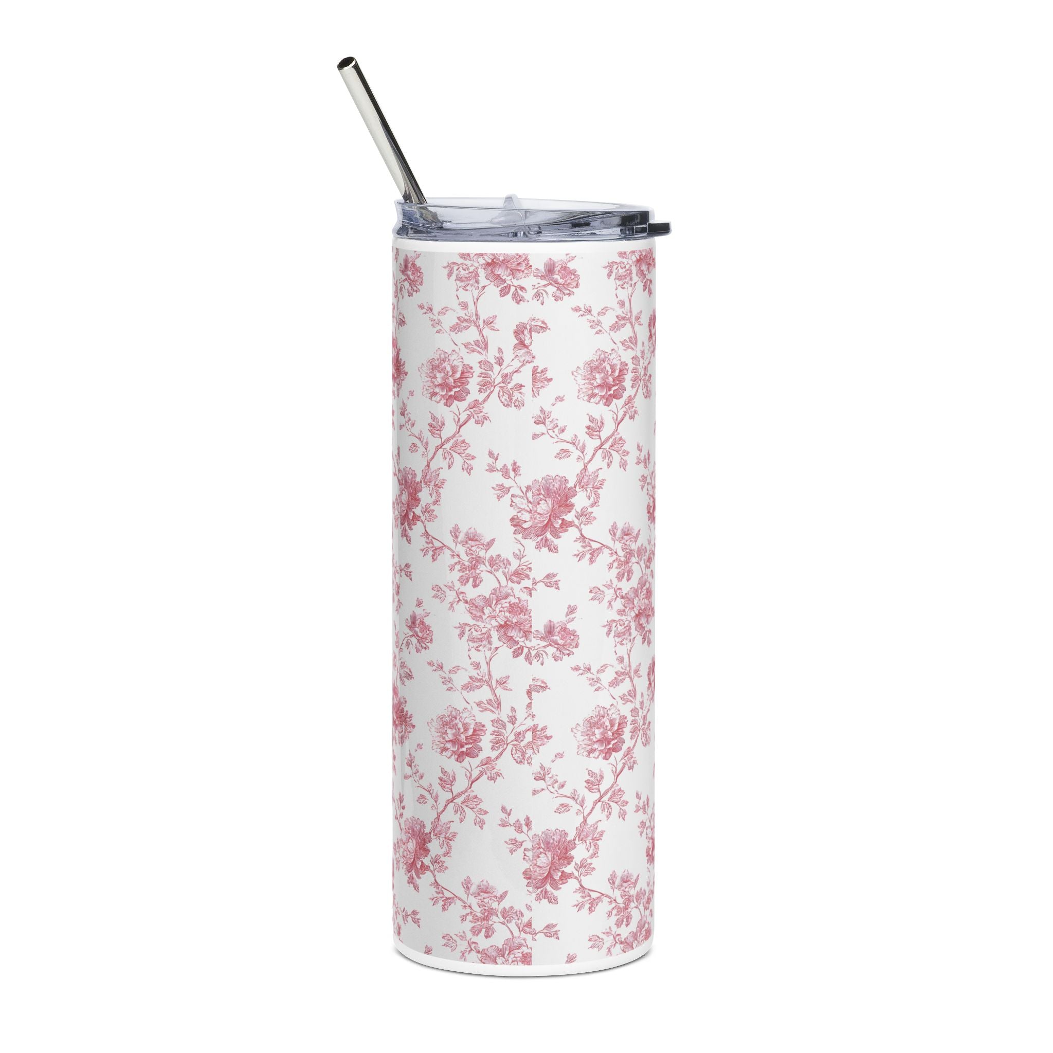 20oz Floral Slim Tumbler — Pink Vintage Rose Stainless Steel Travel Cup