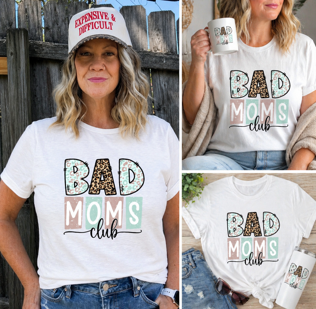 Bad Moms Club Shirt, Funny Mom Shirt, Trendy Mom Tee, Leopard Print Mom Shirt, Cute Mom Graphic Tee, Gift for Mom, Mother’s Day Shirt